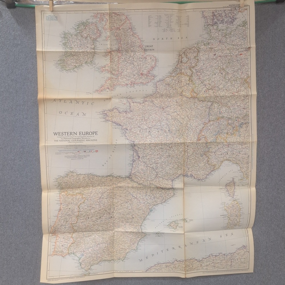 Vtg 1950 National Geographic Western Europe Map WWII Occupation Zones 37x28.5 - Picture 1 of 2